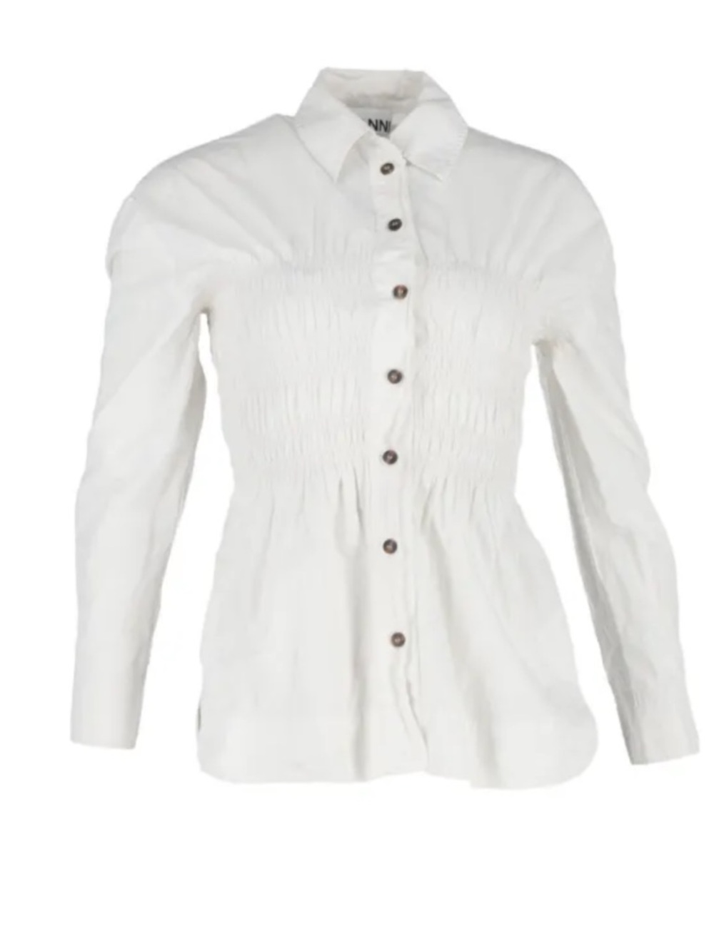 GANNI Shirred Cotton Poplin Blouse in White